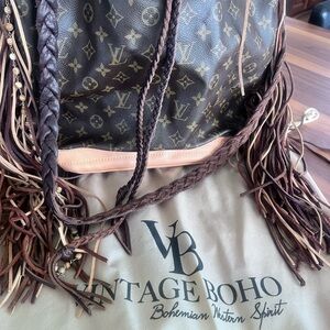 Vintage Boho Louis Vuitton Brown and Tan Fringe Shoulder Bag